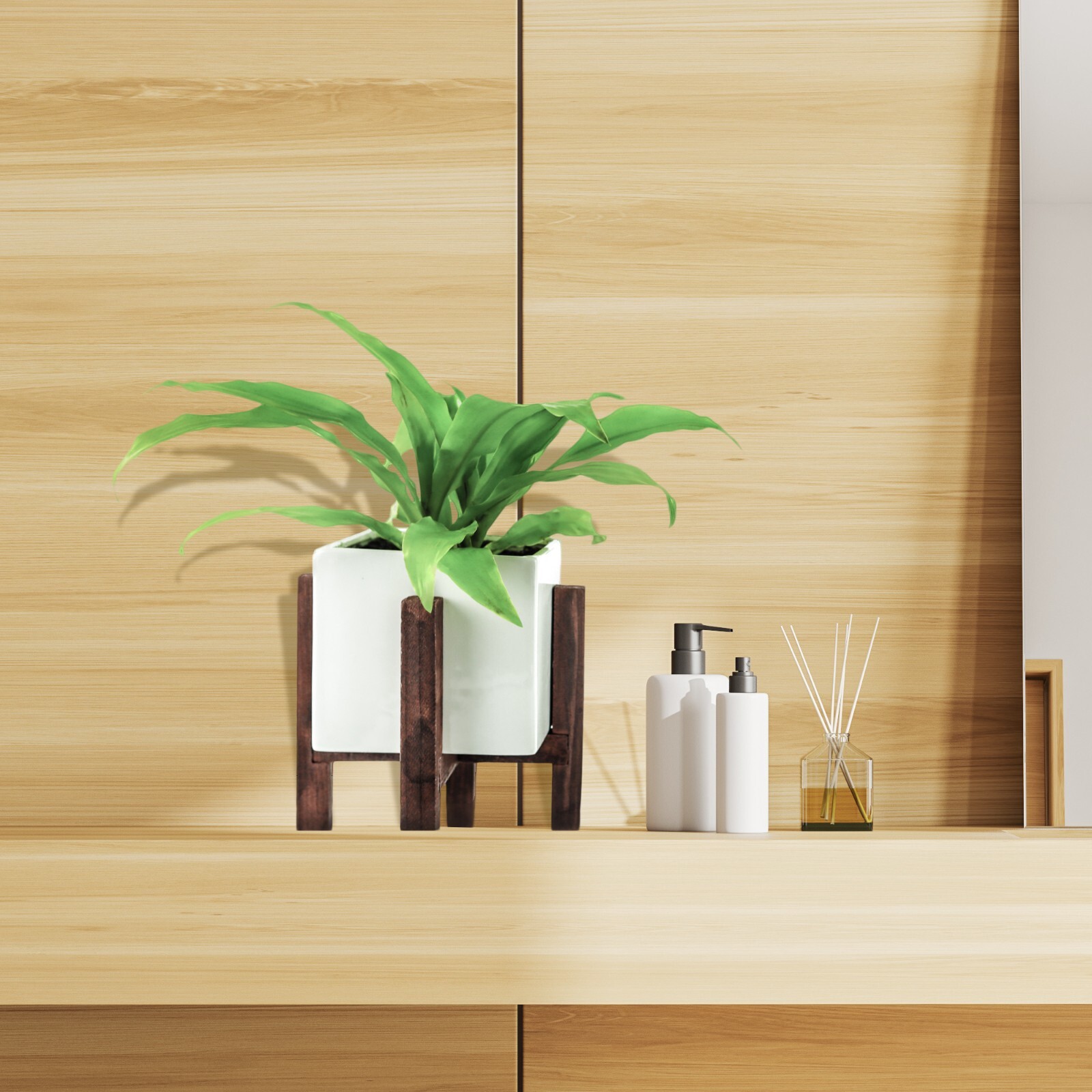 Modern Square Indoor Plant Pot with Stand Included 5″ white pot with drainage