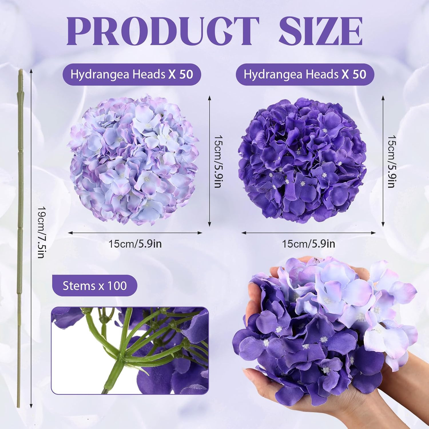 100 Pcs Silk Hydrangea Flower Heads for Wedding & Home Decor – Purple