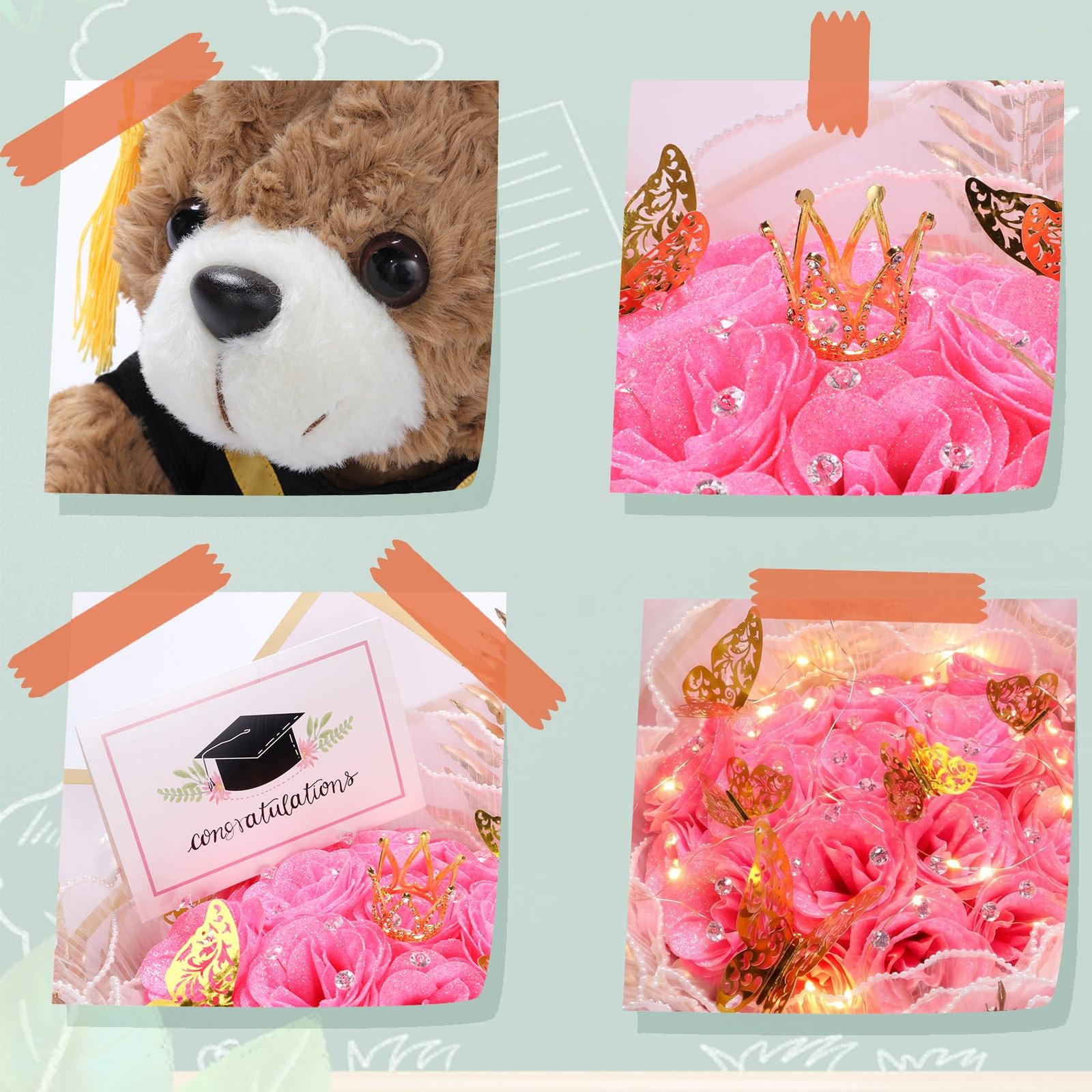 Graduation Flower Bouquet Set DIY Graduation Gifts with Bear Glitter Roses De…