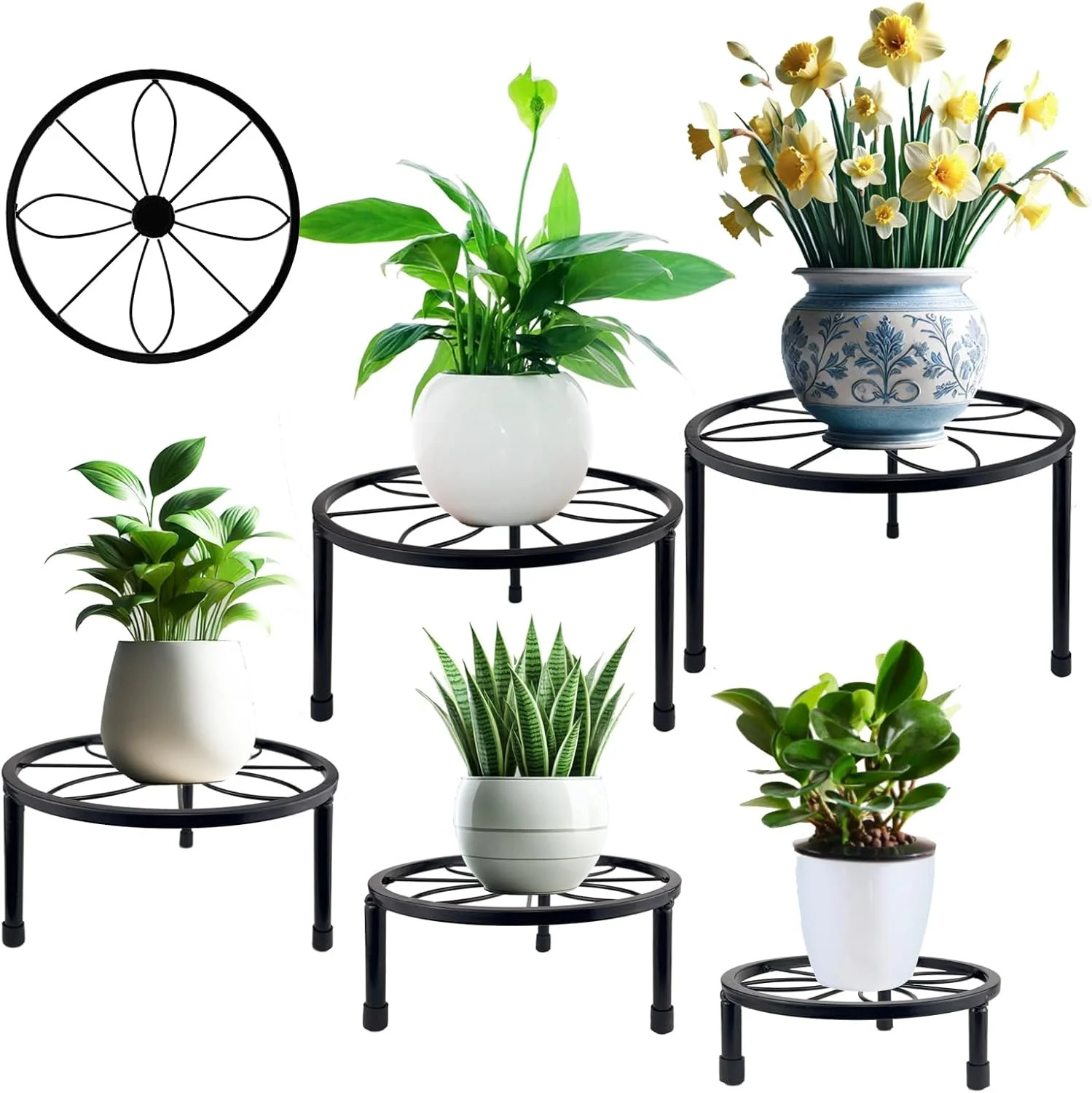 5 Pack Metal Plant Stand Indoor Outdoor Black Flower Pot Rack Rustproof Iron