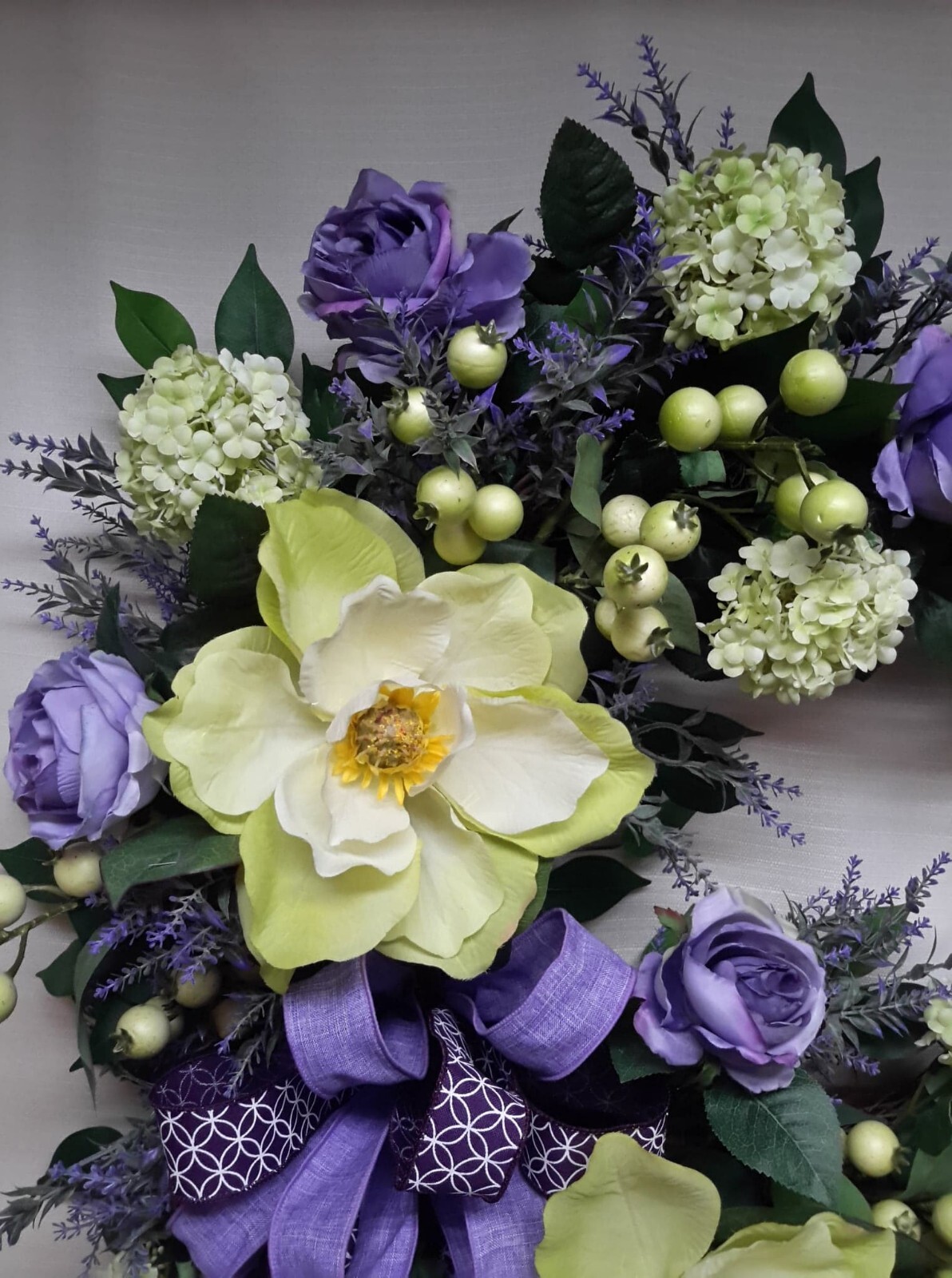 Summer Flower Door Wreath Magnolia Traditional Southern Style Decor Purple Rose