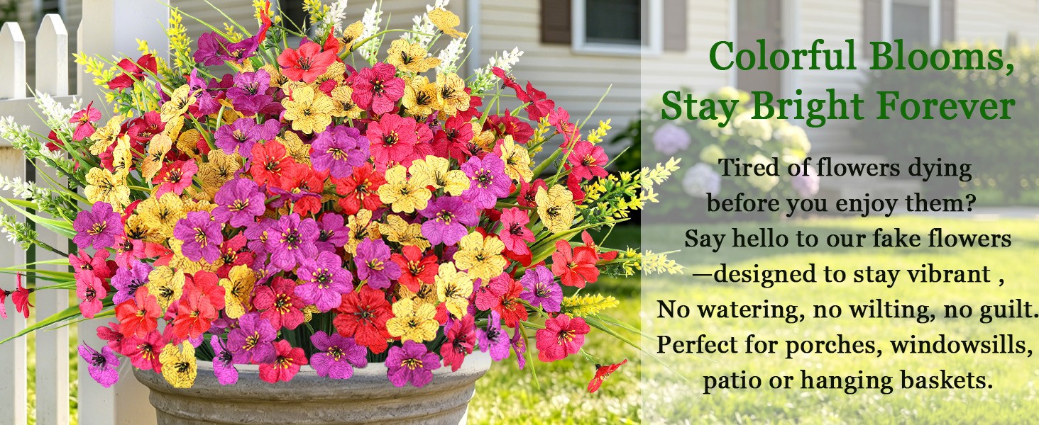 24 Bundles Artificial Flowers for Outdoors, Realistic Fake Silk Flowers for