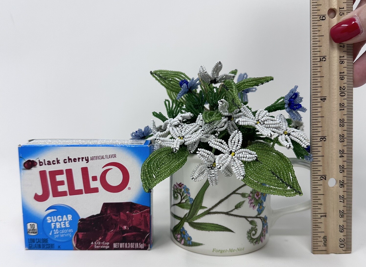 Beaded Glass Flower Bouquet Forget Me Not & Portmeirion Botanic Garden Pot