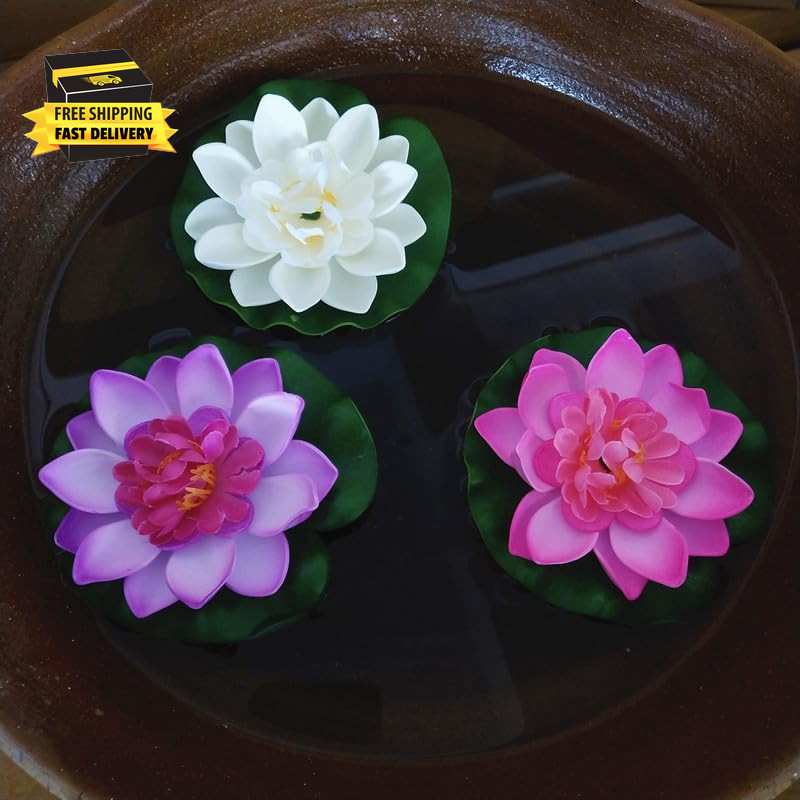 8 Pack Artificial Floating Foam Lotus Flowers with Artificial Lotus Leaves, Lily