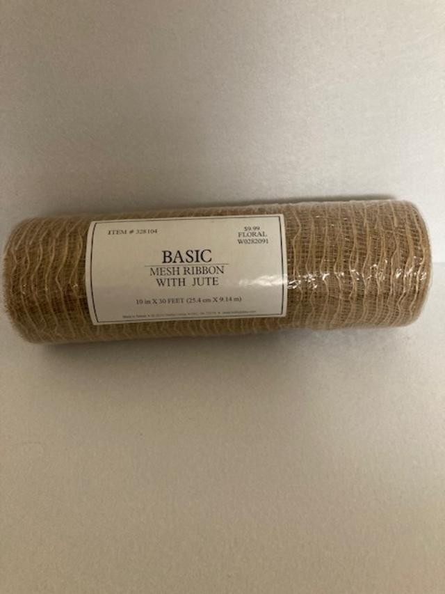 Hobby Lobby – Basic Mesh Ribbon with Jute – Tan – # 328104 – New