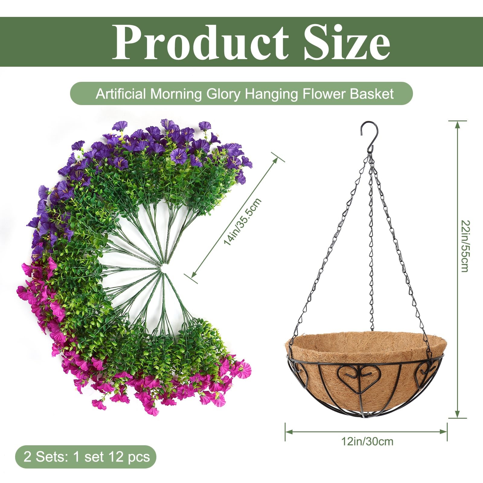 KHOYIME Artificial Hanging Flowers Plants Basket for Outdoors Indoor, 2 Set F…