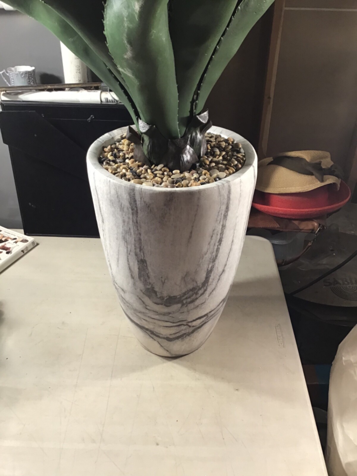 Agave with Marble Textured Planter 36” High