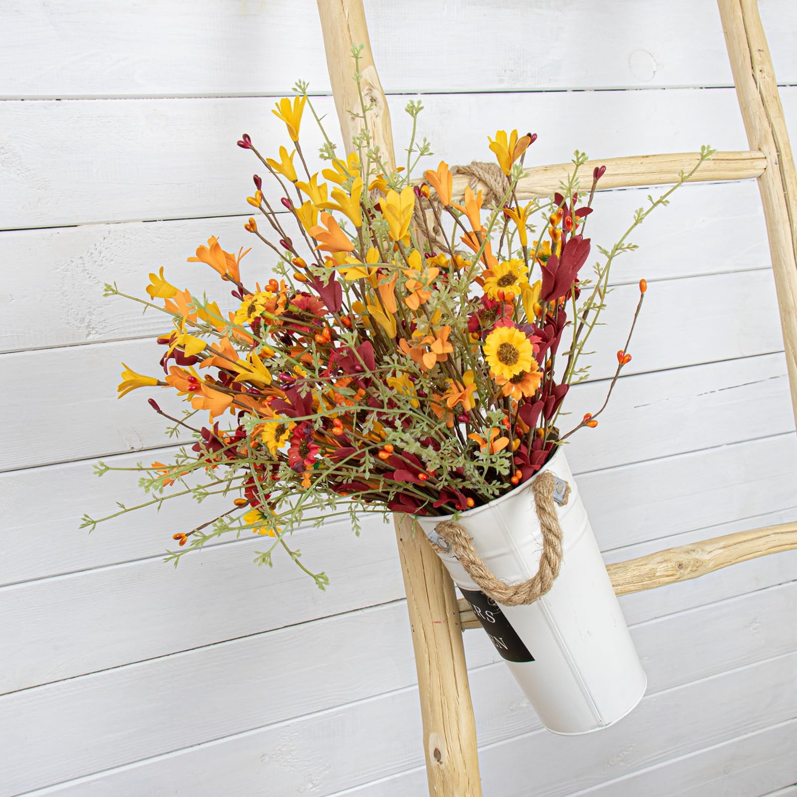 Artificial Fall Flowers 12 Pack Floral Picks 17″ Tall Forsythia Stems with Be…