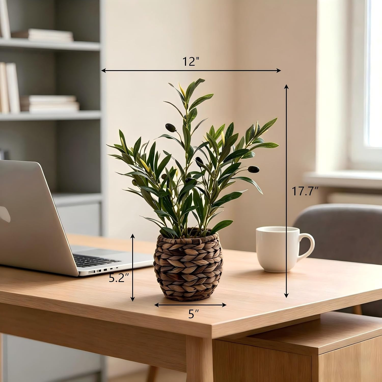 17″ Fake Olive Plant in Handwoven Basket for Home Desk Decor | Artificial Plants