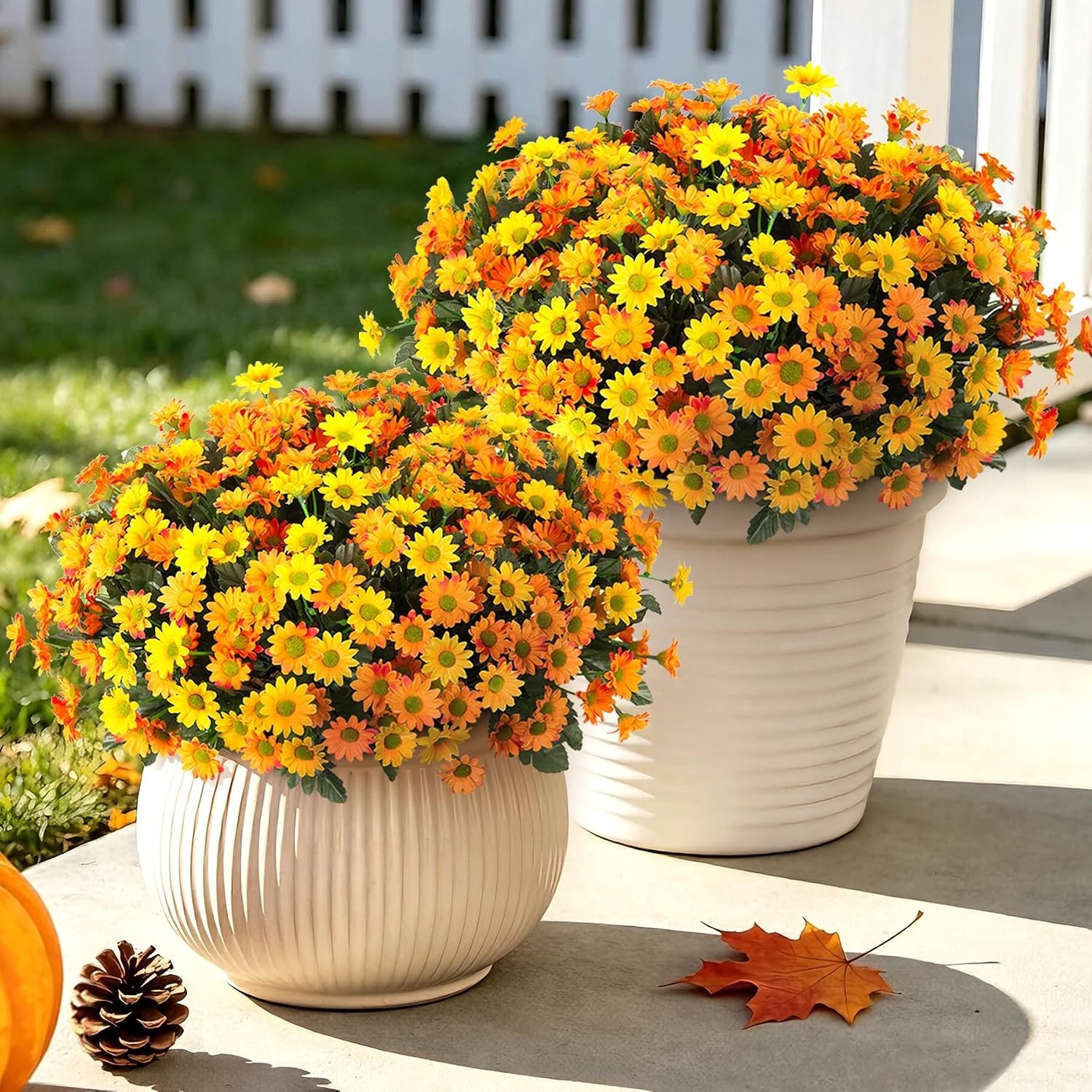 12 Bundles of UV Resistant Fake Mums – Lifelike Outdoor Decor for All Seasons