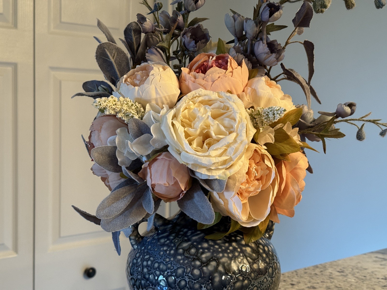 Floral Arrangement Pink And White Peonies Hydrangeas In White Ceramic Vase Big!