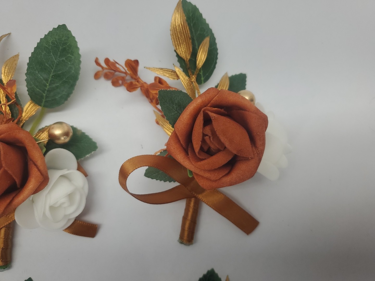 Burnt Orange Boutonniere for Men Set of 6 Wedding Prom Groom Groomsmen