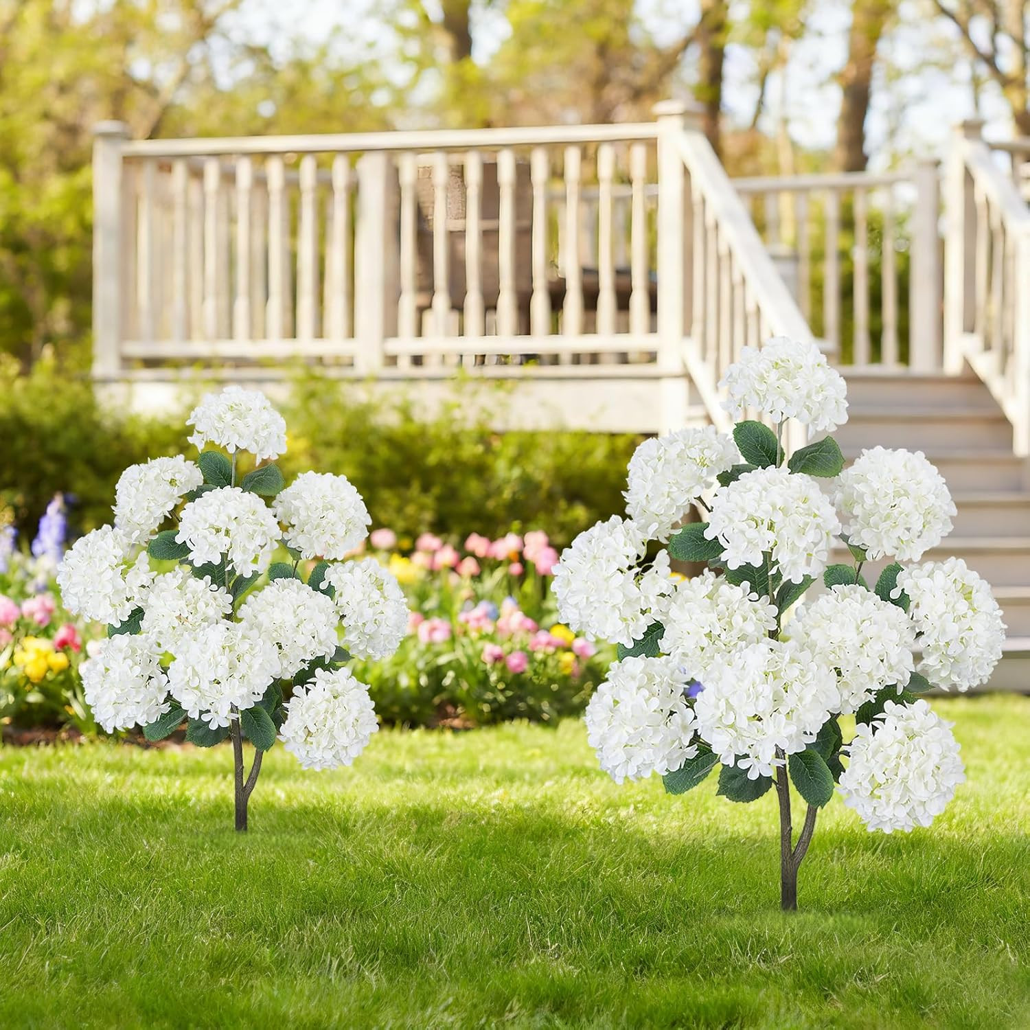 2 Pack 3.5FT White Artificial Hydrangea Trees for Outdoor Decor