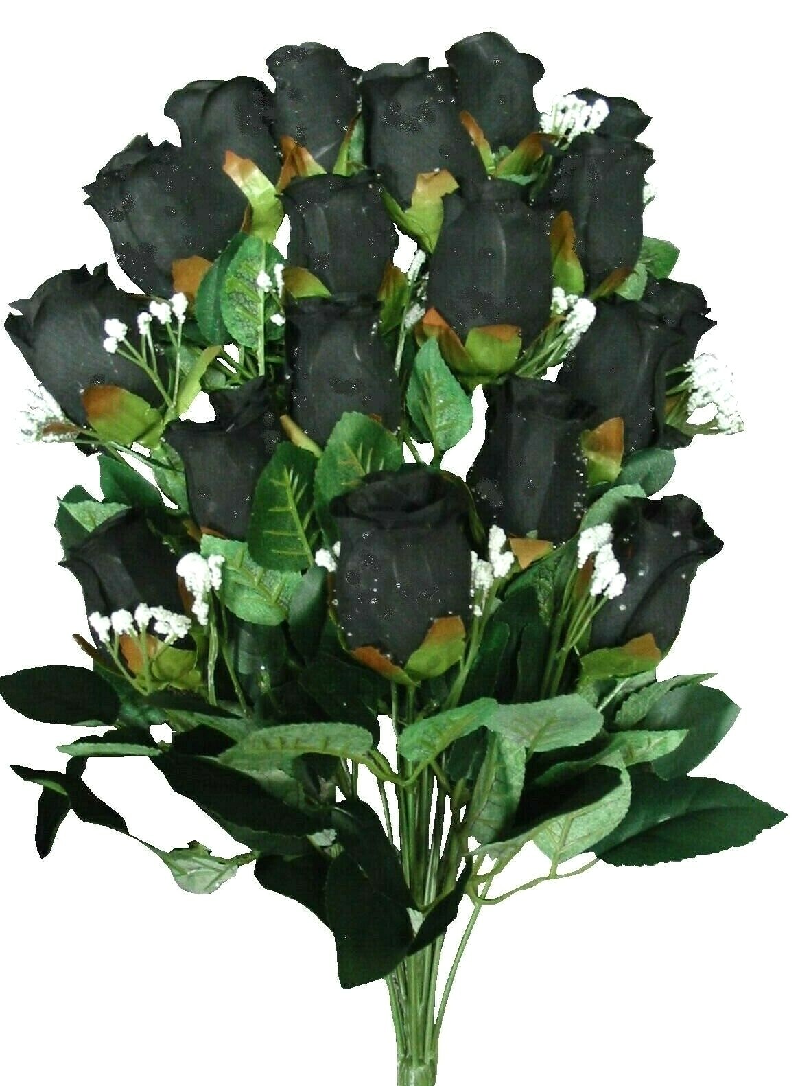 24-Rose Black Large Microfiber Silk Flower 22″ Bush Home Bride General Decors US