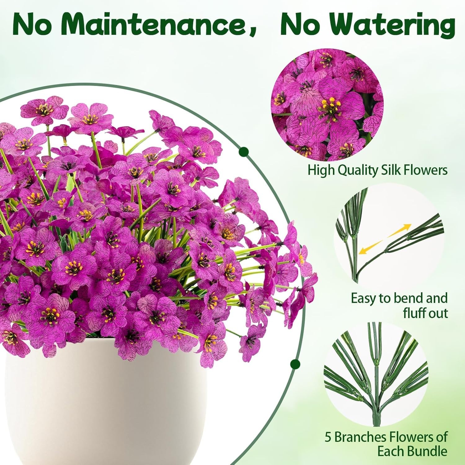 Vibrant Purple UV Resistant Artificial Plants – 6 Bundles for -Round Appeal