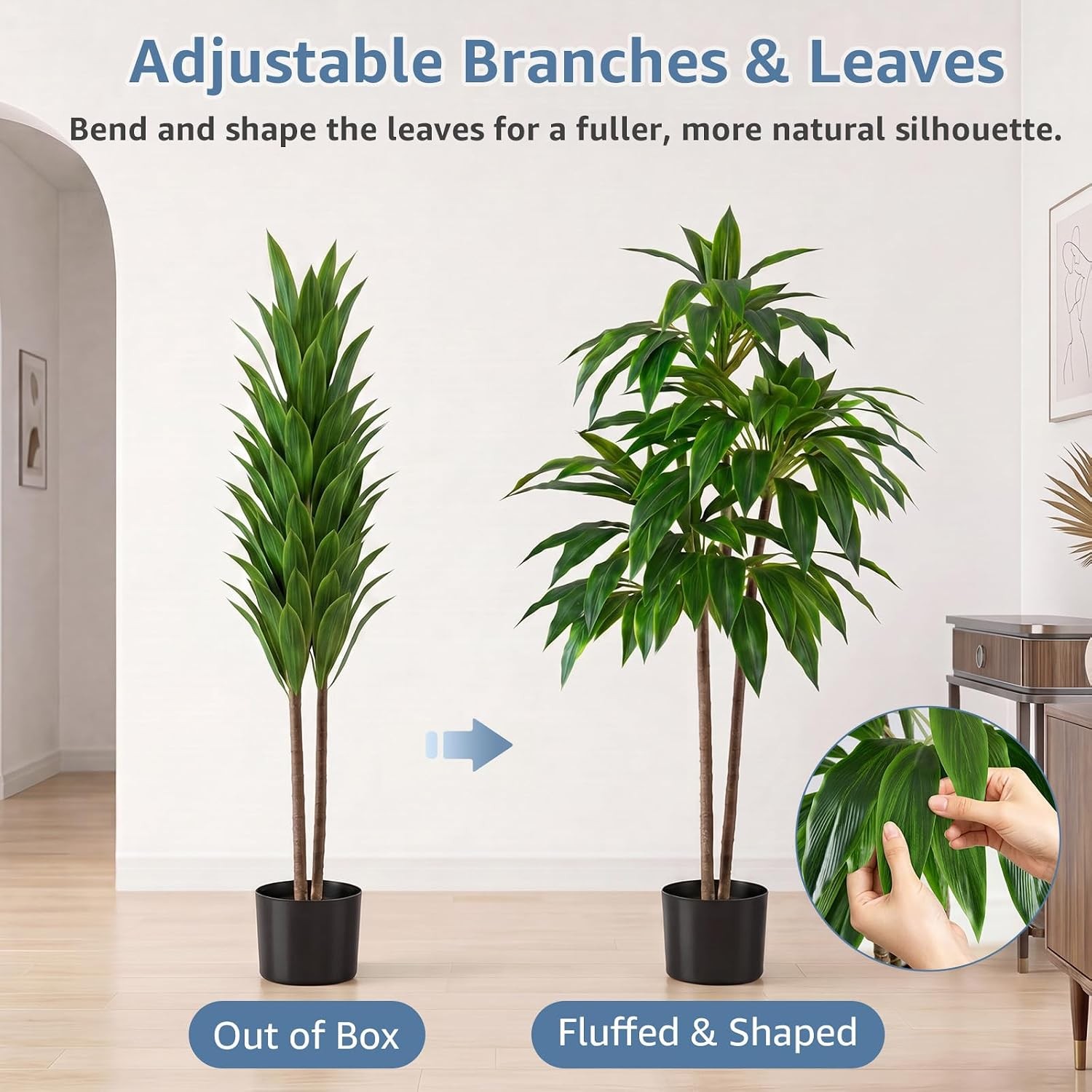 Artificial Realistic Faux Floor Plant with Lifelike Leaves in Black Planter Pot