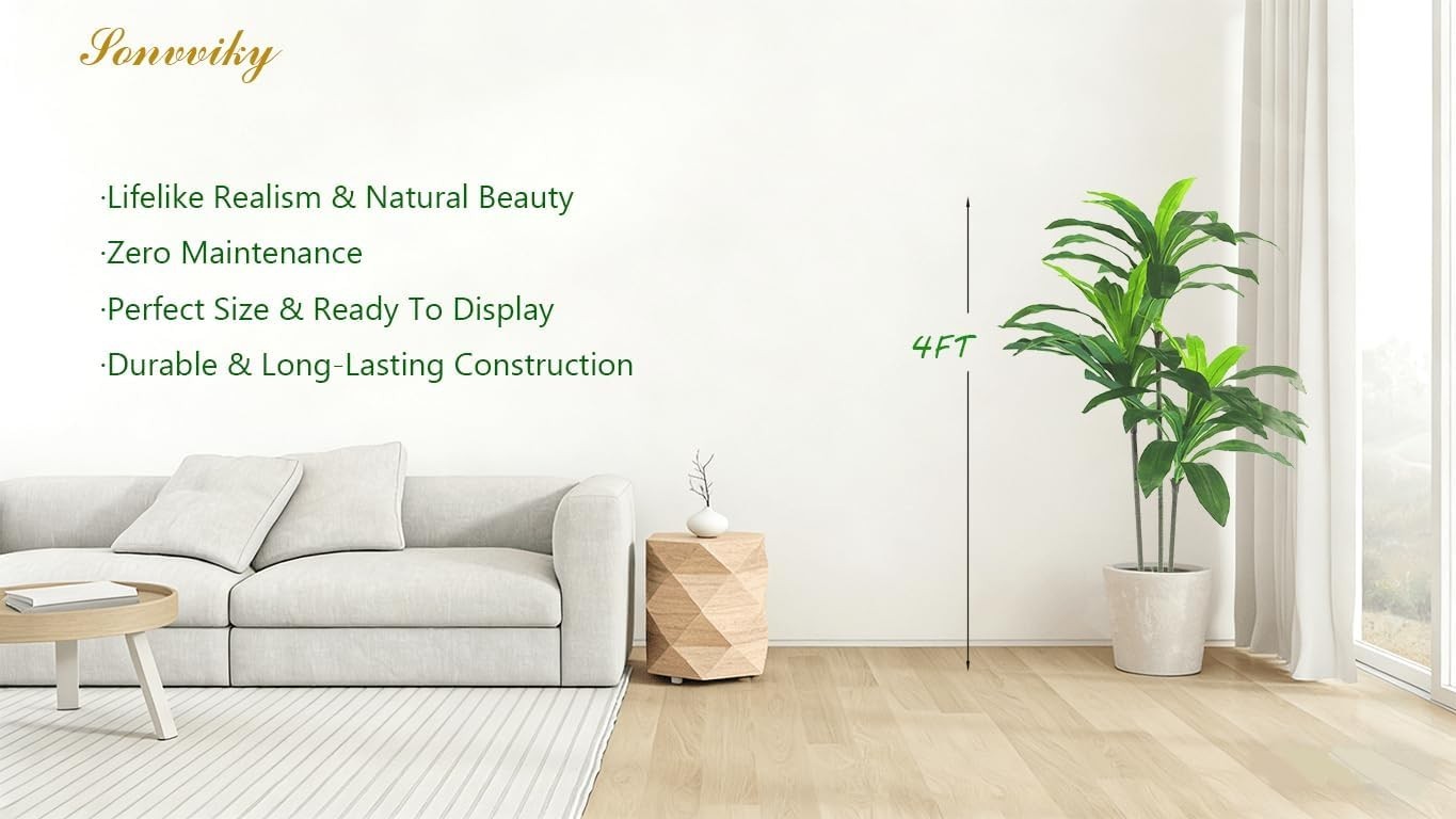 Artificial Plants Indoor – 4ft Artificial Dracaena Tree – Fake Tree Realistic…