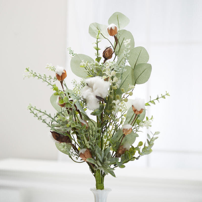 20″ Factory Direct Craft Artificial Cotton and Eucalyptus Spray