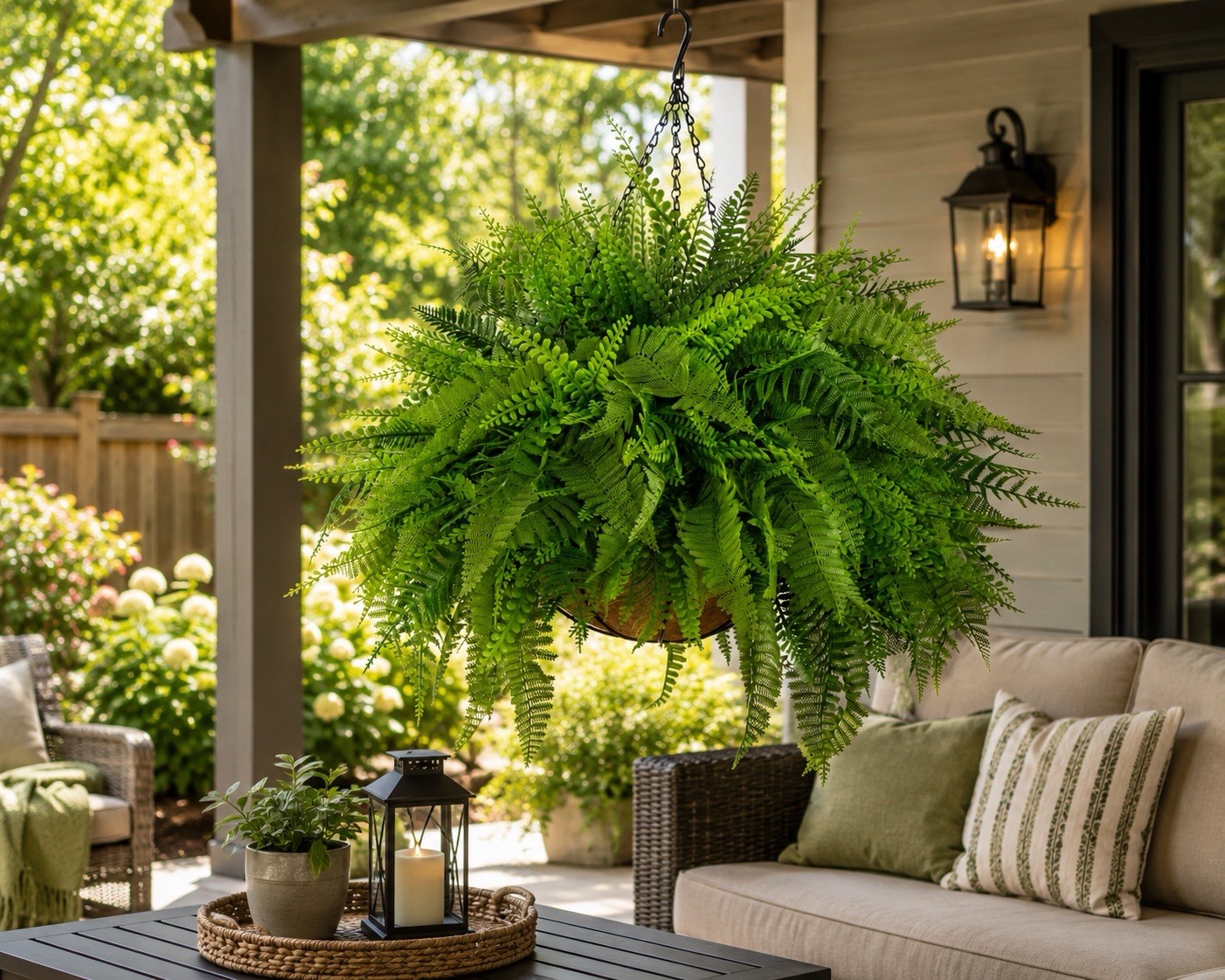 20” UV Artificial Mixed Fern Hanging Basket Indoor/Outdoor