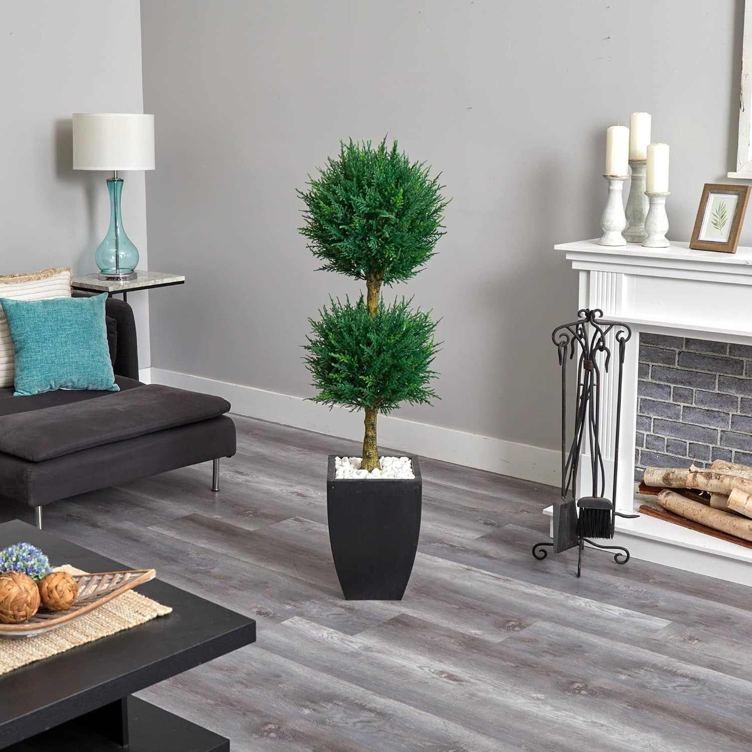 4.5Ft UV Resistant Cypress Topiary in Elegant Black Planter for Indoor/Outdoor U