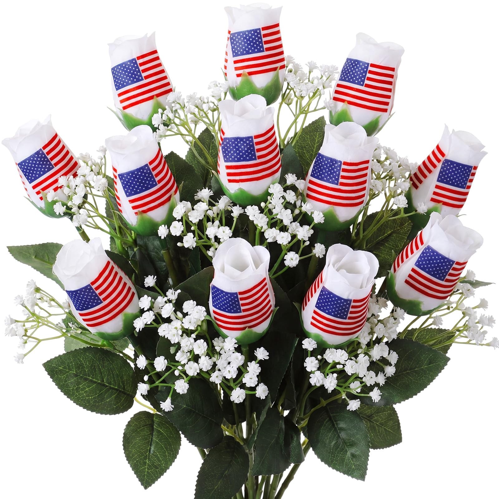 12 Pcs 4th of July Rose Flowers Patriotic Table Centerpieces Independence Day…