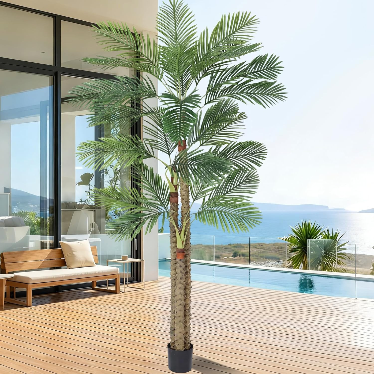 10 Ft UV Resistant Artificial Palm Tree for Indoor/Outdoor Aesthetic Decor