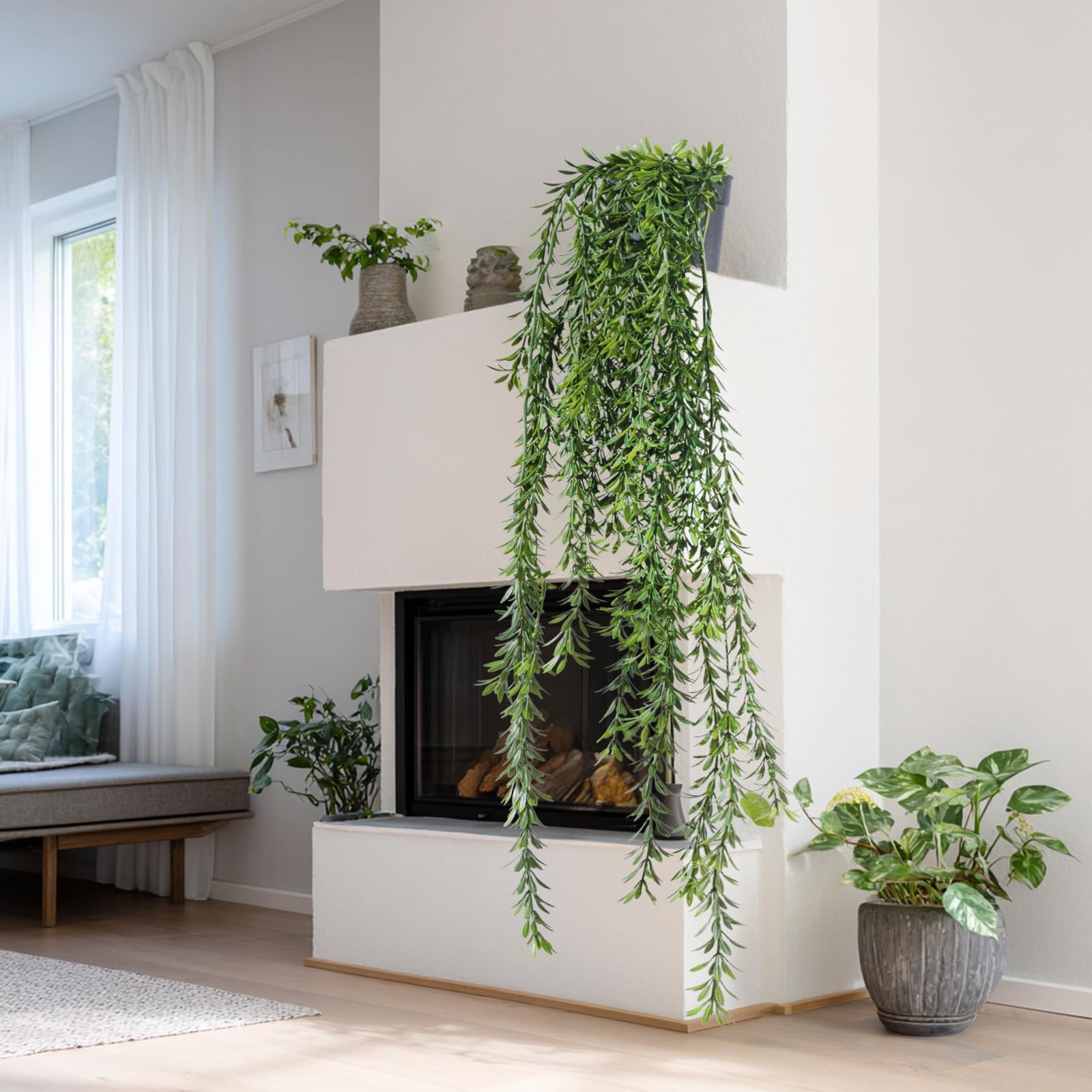 Artificial Hanging Plant 2 Pcs Faux Plant Ivy Vine Faux Eucalyptus Vines Fake…