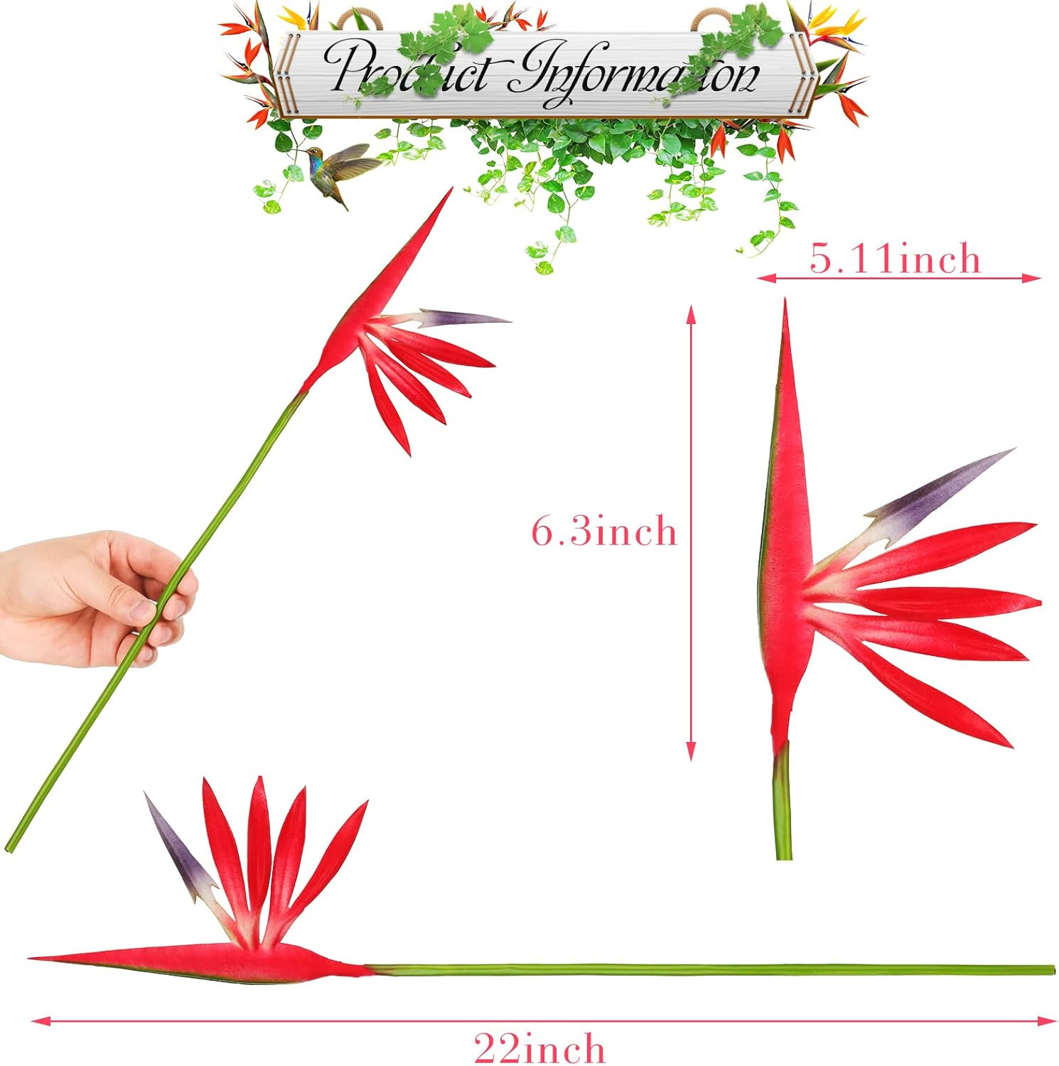10 Pieces Bird of Paradise Artificial Plant 22 Inch Hawaiian Tropical Flowers Fa