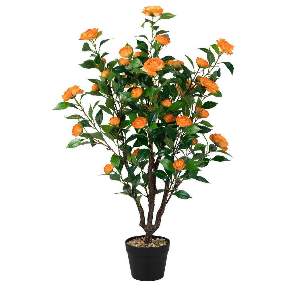 40 In. Green and Yellow Indoor Outdoor Decorative Artificial Camellia Tree in Po