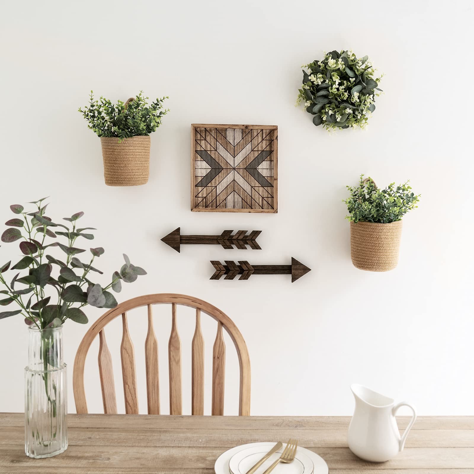 2 Pack Wall Hanging Rope Basket With Artificial Eucalyptus Farmhouse Decor Jute