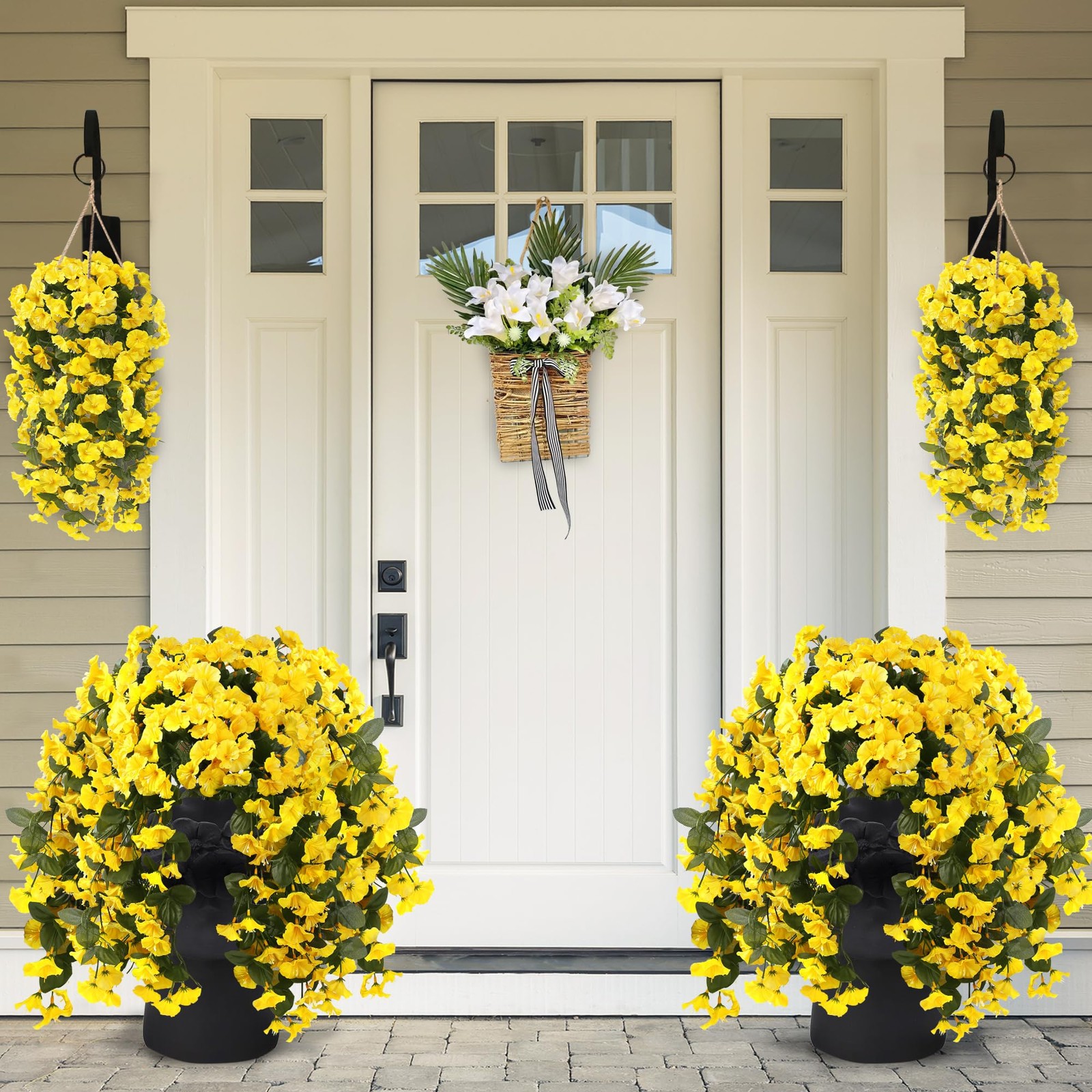 Sggvecsy Artificial Fake Hanging Flowers Plants for Outdoor Outside Spring Su…
