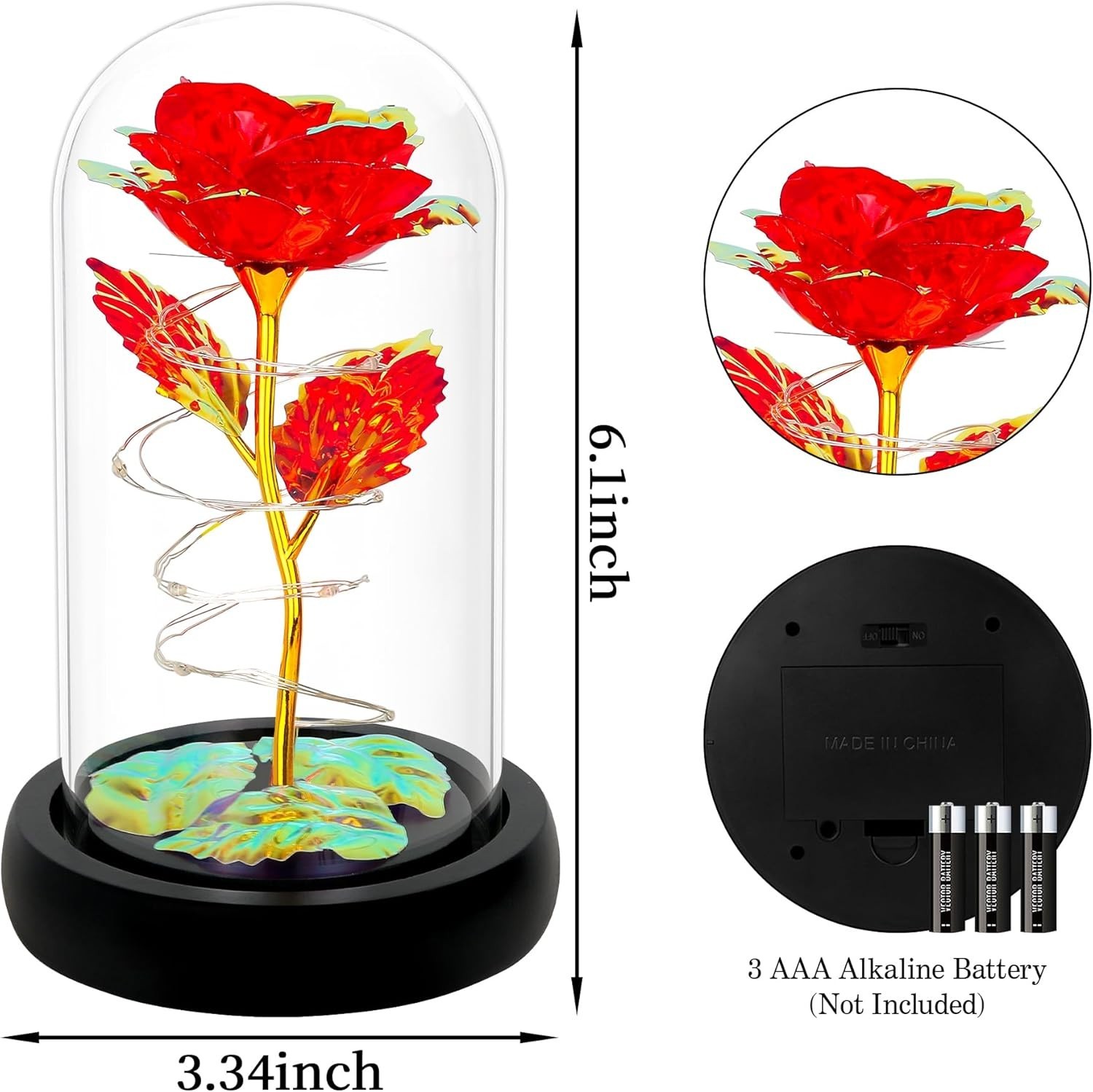 Beautiful Battery-Operated Light Up Rose in Glass Dome – Gifts Full of Love