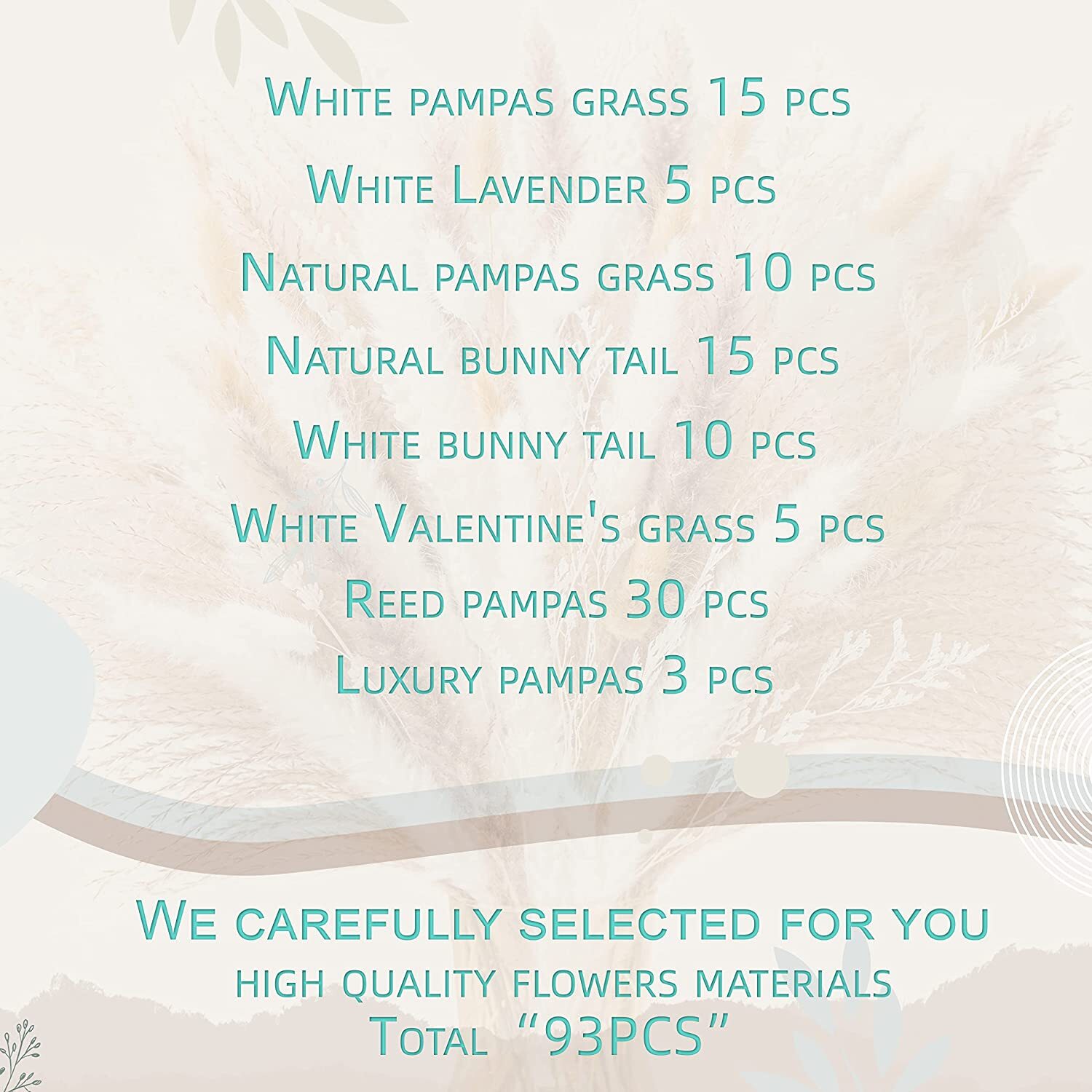 93PCS Natural Mix Dried Pampas Bouquet for Wedding Boho Flowers Home Table Decor