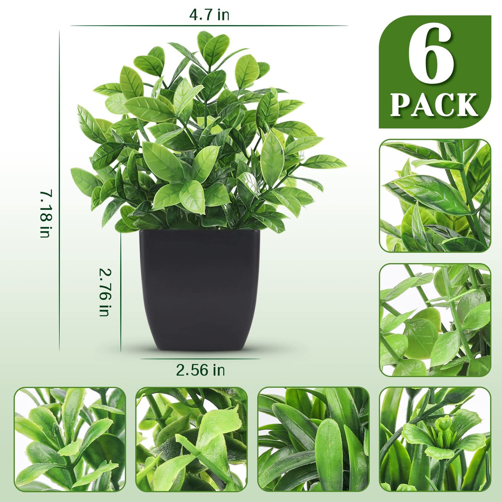 Der Rose 6 Pack Fake Plants Mini Artificial Plants for Home Office Farmhouse