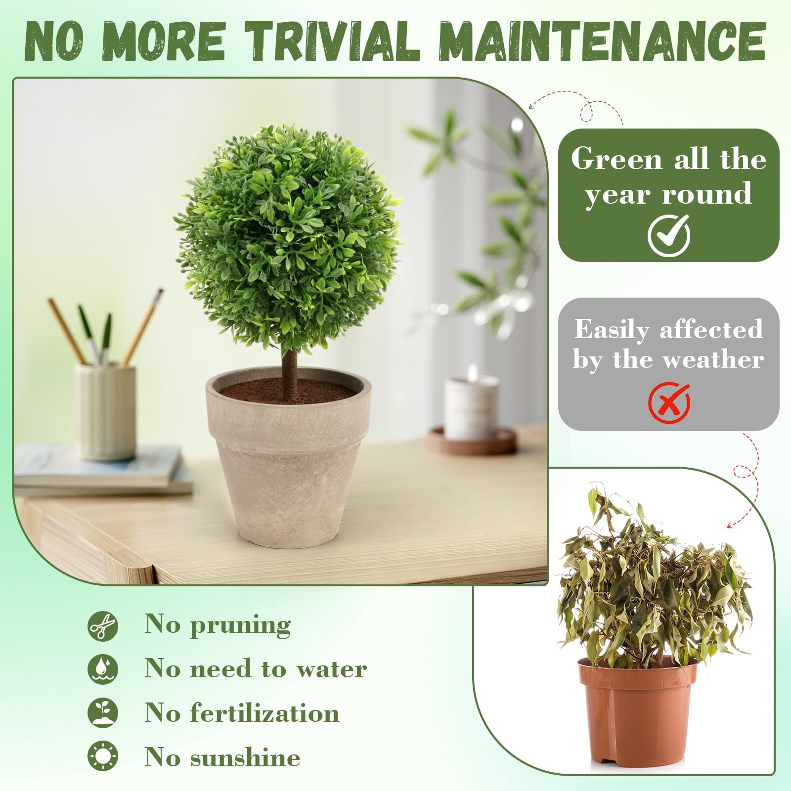 10.8 Inch Artificial Topiary Potted Boxwood Plant Fake Ball Tree Home Ornament
