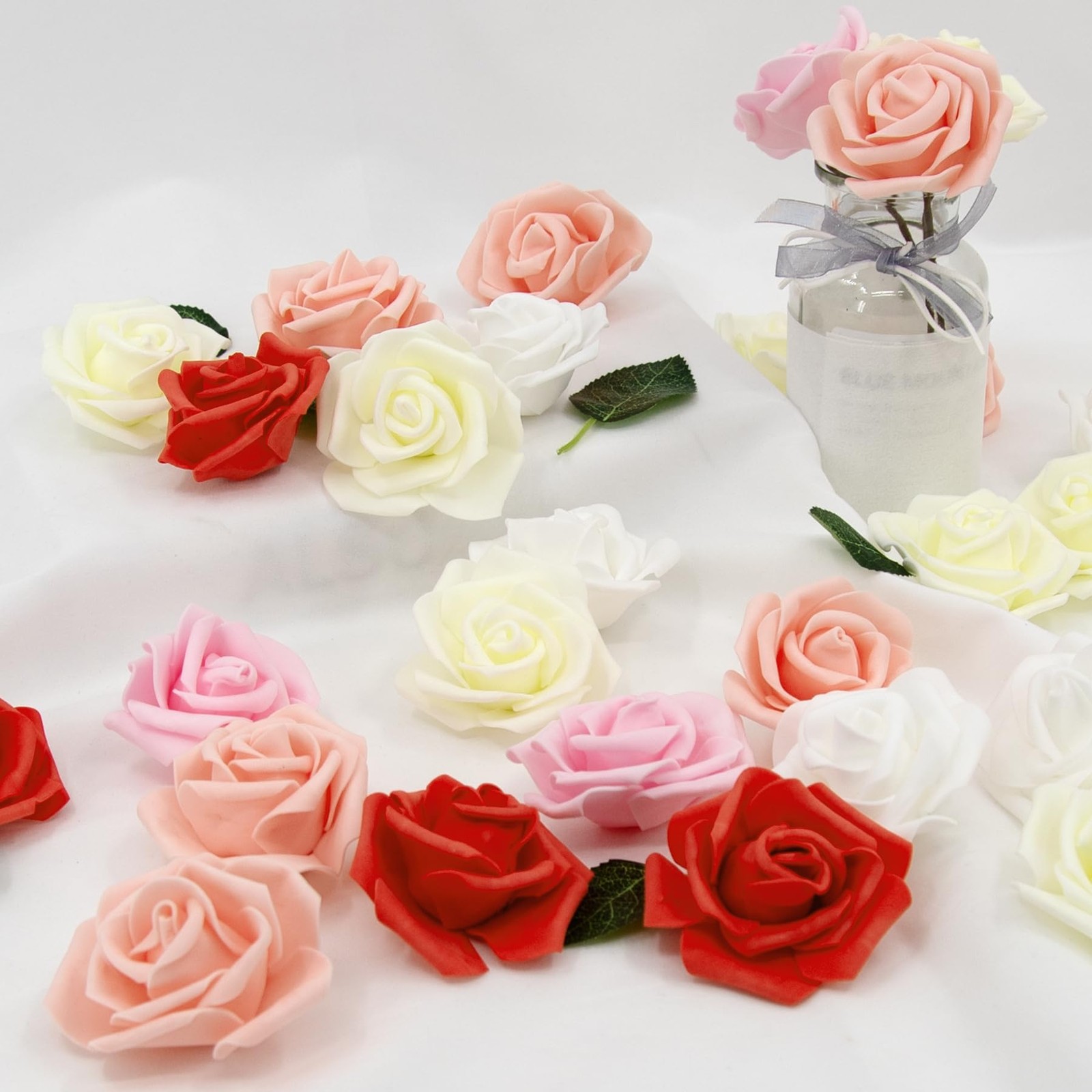 200 Pcs 3 Inch Red Rose Artificial Flower Heads for DIY Crafts Wedding Bouquets