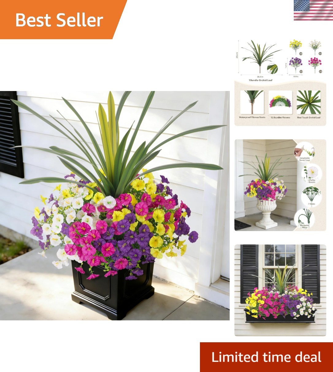 Vibrant Faux Flowers Bundle: 12 Silk Morning Glories with Eucalyptus for Patios
