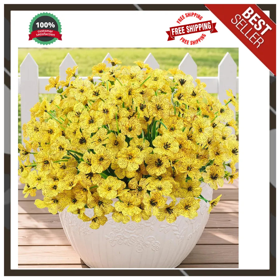 24 Bundles Artificial Flowers UV Resistant Silk Fake Plants for Indoor Outdoor