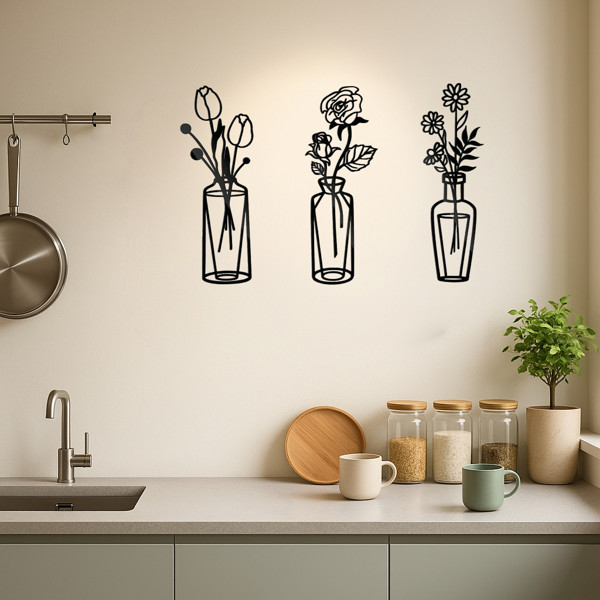 3 Pieces Metal Flower Wall Art, Minimalist Farmhouse Home Decor for Bathroom