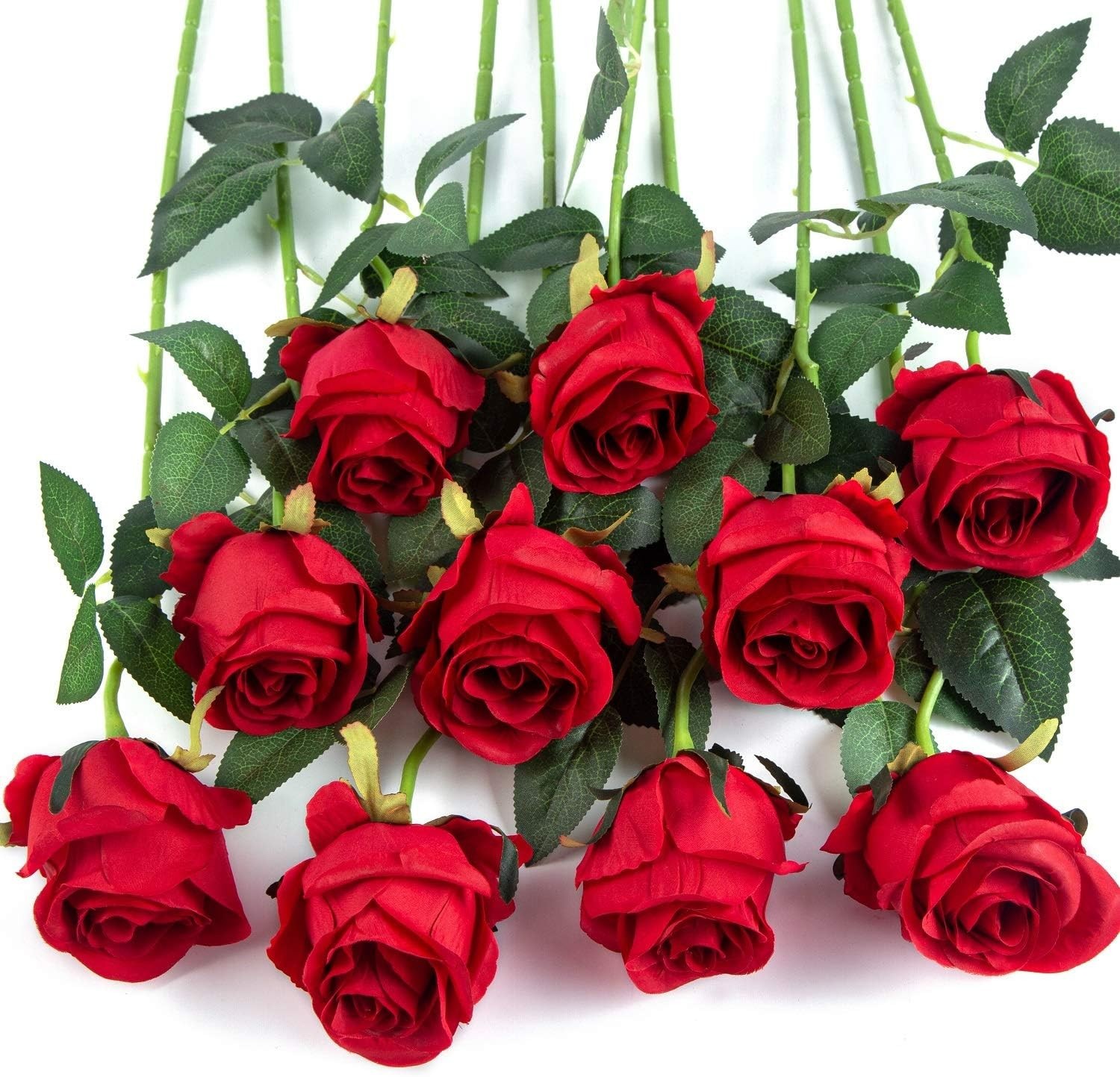 10pcs Artificial Rose Flowers Long Stem Fake Silk Roses for DIY Wedding Bouqu…