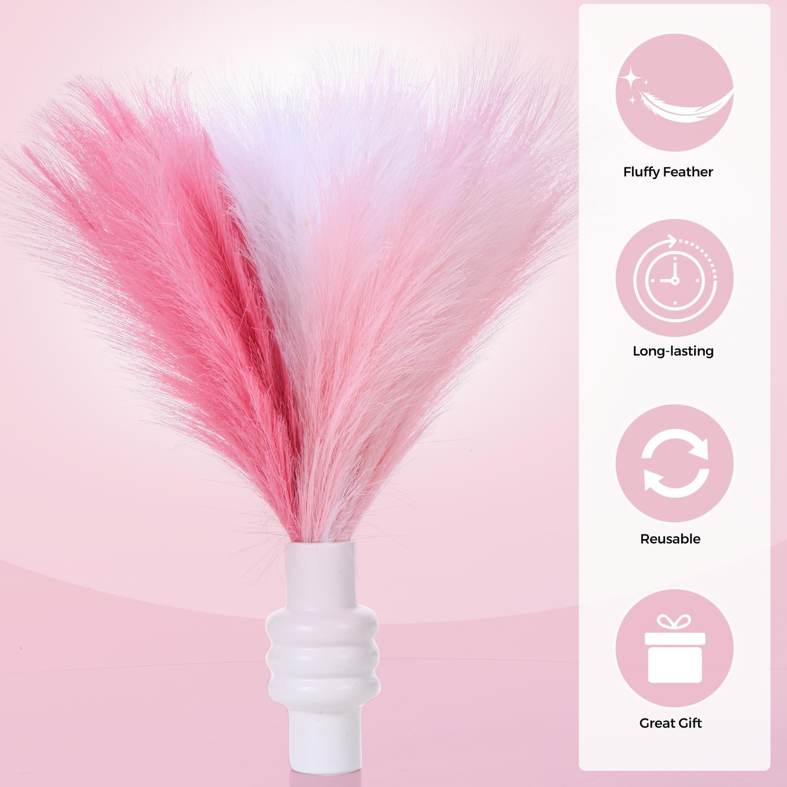 Pink Pampas Grass Decor 17.7 Inch 6pcs for Short Vase, Home Wedding Party