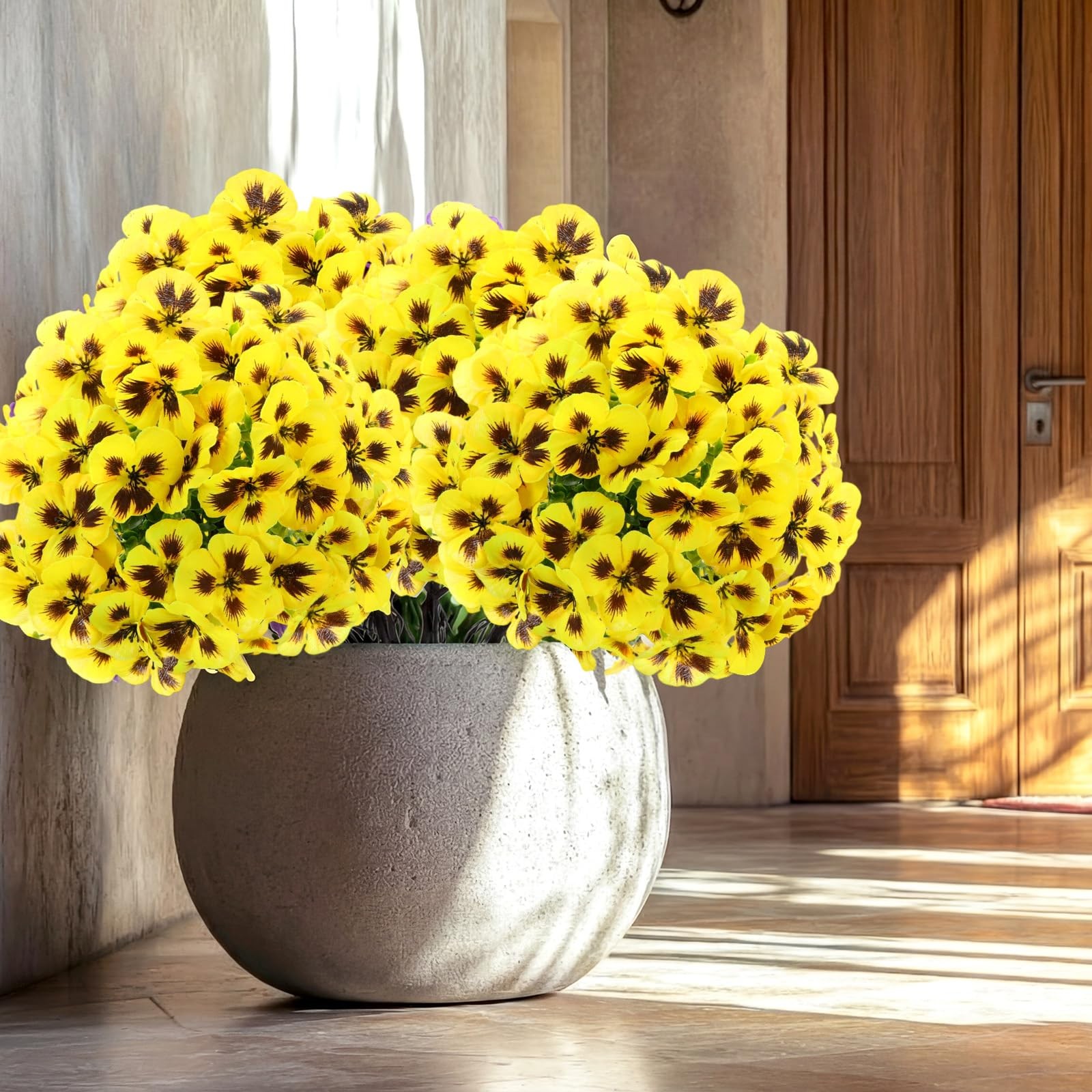 4 Pcs 16 Inch Artificial Pansy Flowers for Outdoor, Artificial Topiary Boxwoo…