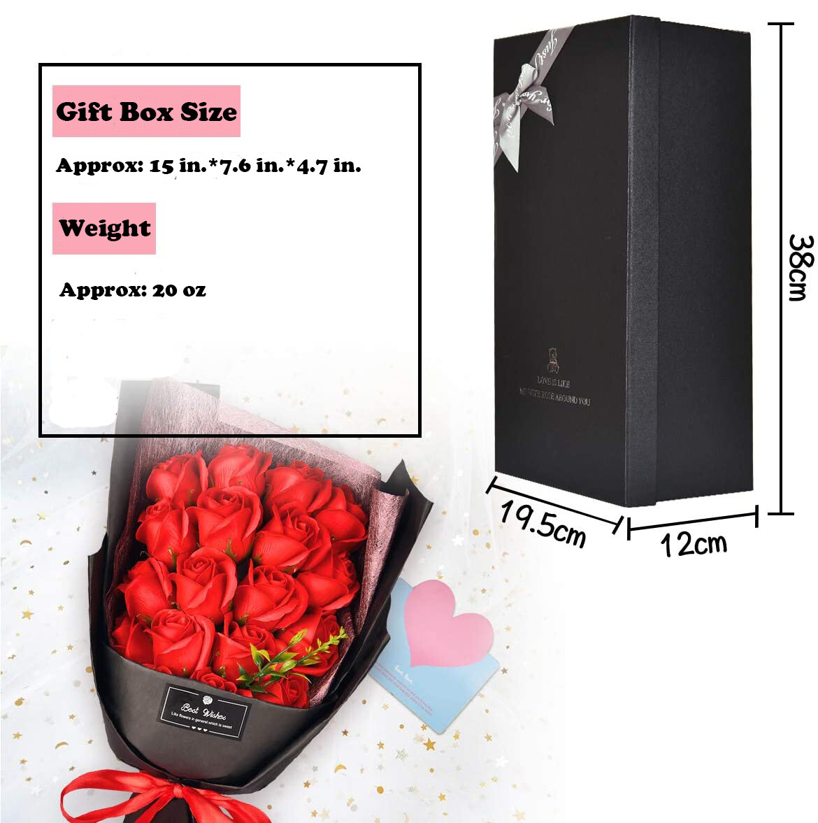 18 Pcs Eternal Baby Pink Rose Soap Flower Bouquet Valentine Girlfriend Wife Gift