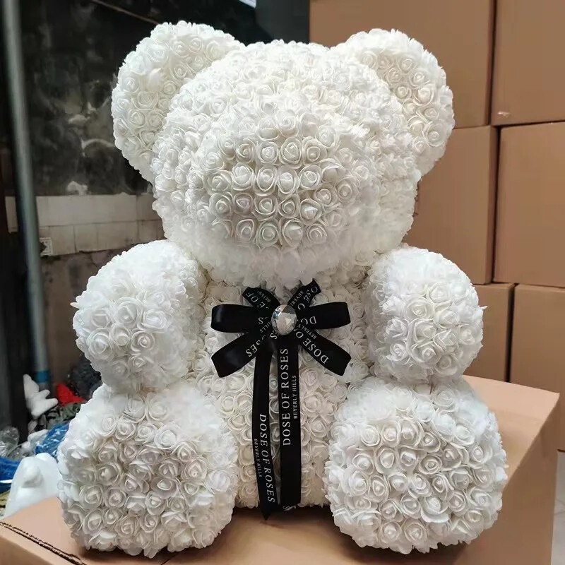 Valentine’s Teddy Bear Gift Set: Artificial Foam Bears with Roses in a Box