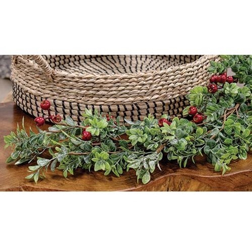 Farmhouse Primitive Christmas FROSTED BOXWOOD RED GOOSEBERRY GARLAND Swag Vine