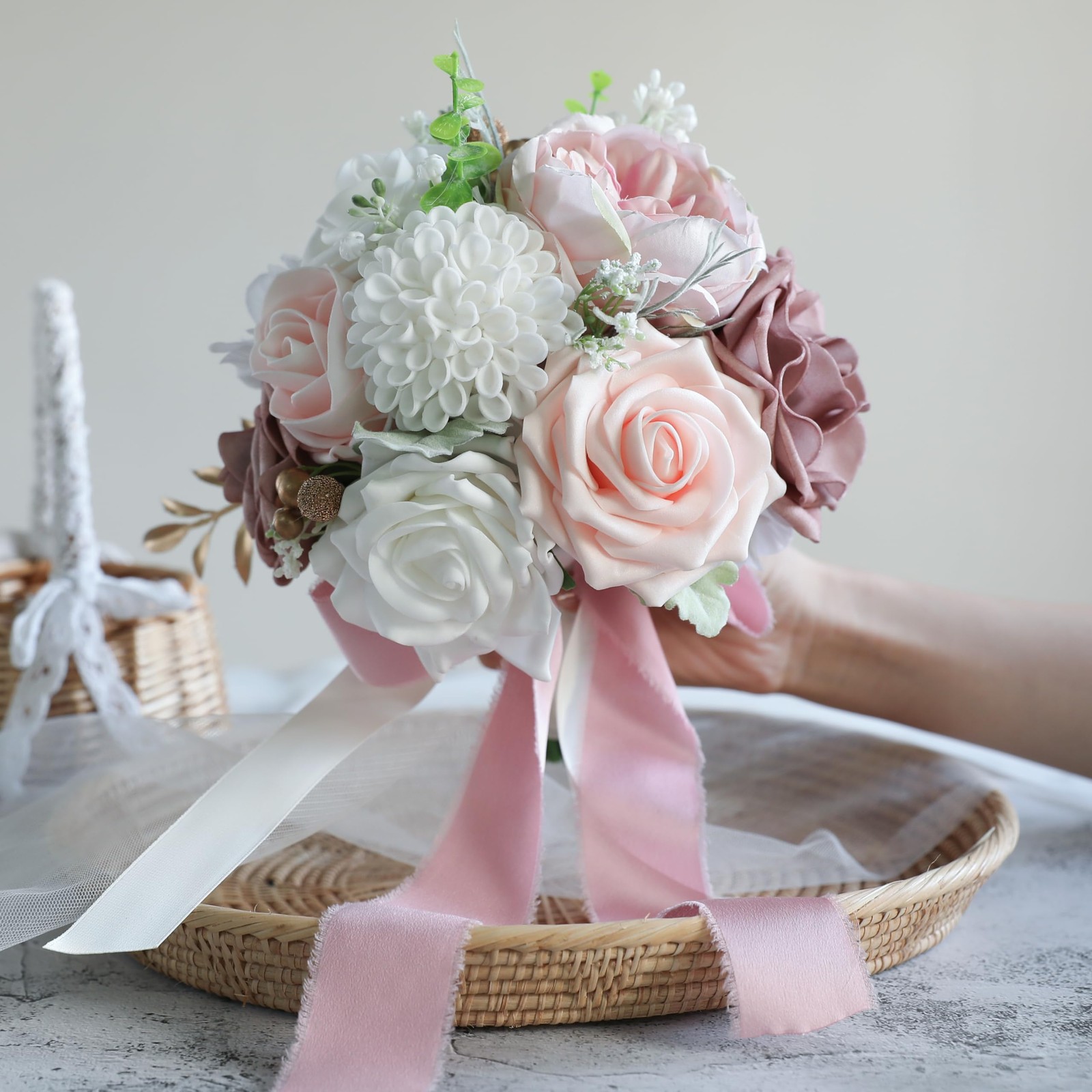 Wedding Bouquets for Bride Dusty Rose & Blush Pink Artificial Flower Decor