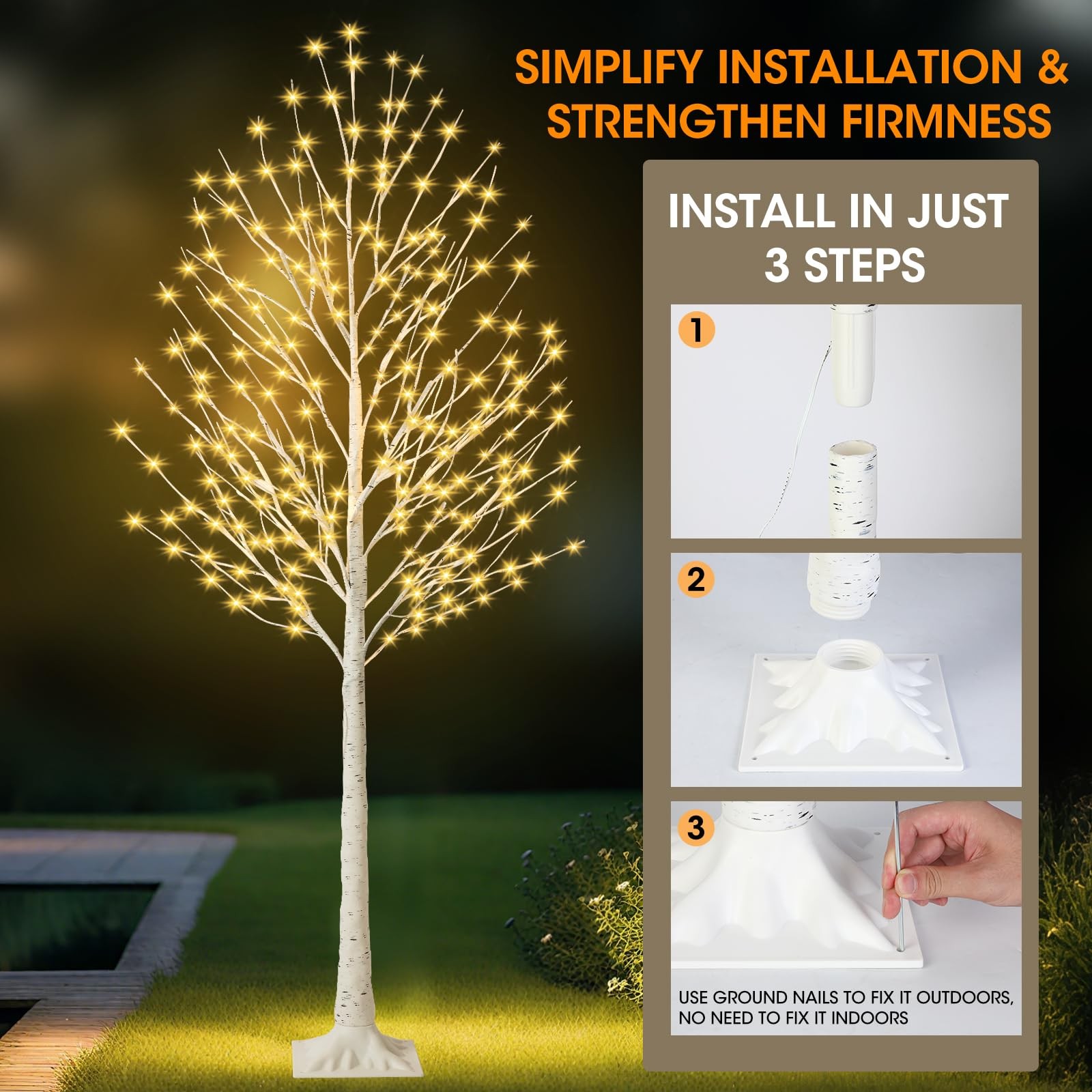 6FT Lighted Birch Tree with 144 LED Lights, Artificial Light Up Tree, Decorat…