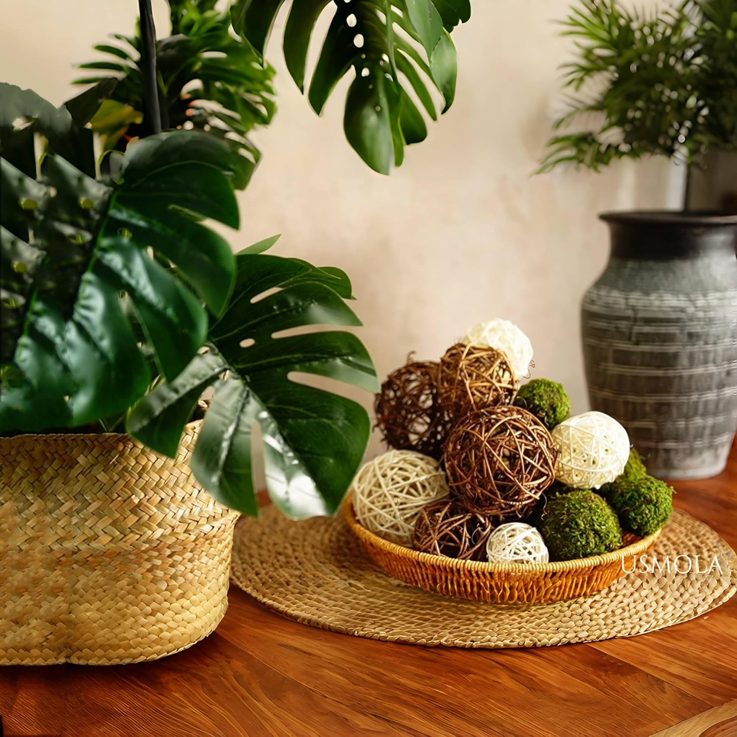 18-Piece Decorative Ball Set for Centerpieces – Moss & Rattan Fillers