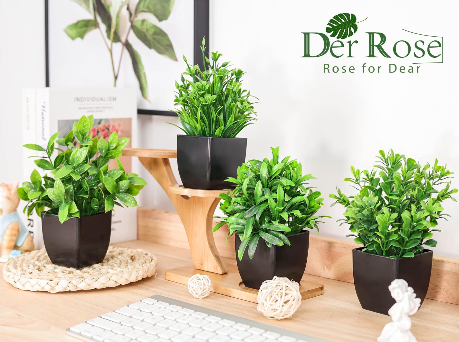 Der Rose 6 Pack Fake Plants Mini Artificial Plants for Home Office Farmhouse