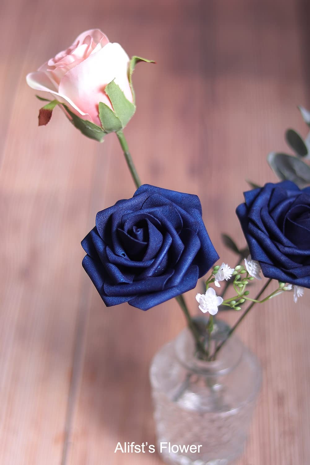25 PCS Navy Blue Artificial Foam Roses Real Touch Fake Flower Wedding Bridal